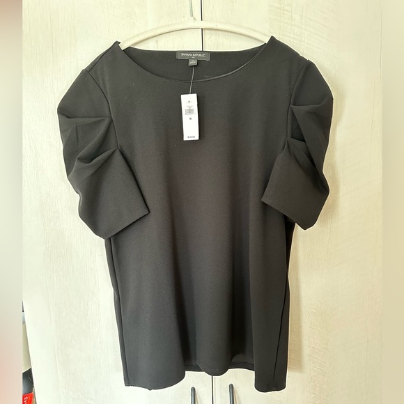 Black Banana Republic Poof Sleeve Work Short-Sleeve Top - Picture 3 of 3